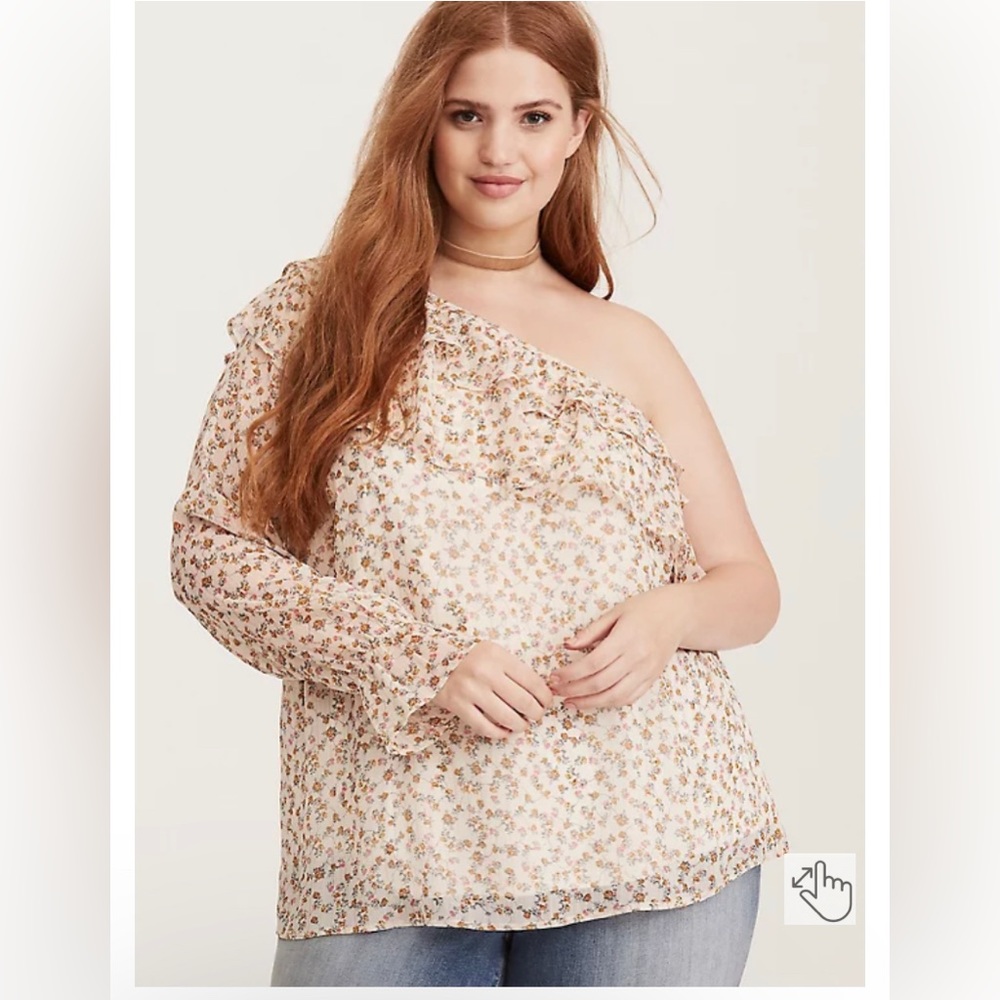 Torrid Size 4 FLORAL PRINT CHIFFON RUFFLED ONE SHOULDER TOP - Picture 2 of 6
